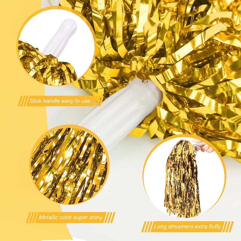 DILIBRA 24 Pcs Metallic Cheerleading Pom Poms for Kids, Cheerleaders Cheer Pom Poms with Baton Handle, Cheering Squad Hand Flower for Adults Team Spirit Sports Game Dancing Party - Image 3